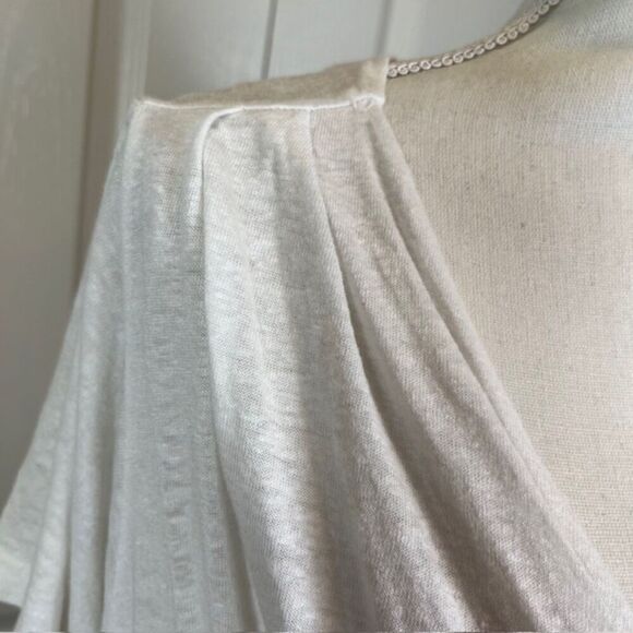 LNA Linen Blend White Slub Tee Gathered Center with Drape Tie Off Center Small - Picture 4 of 10